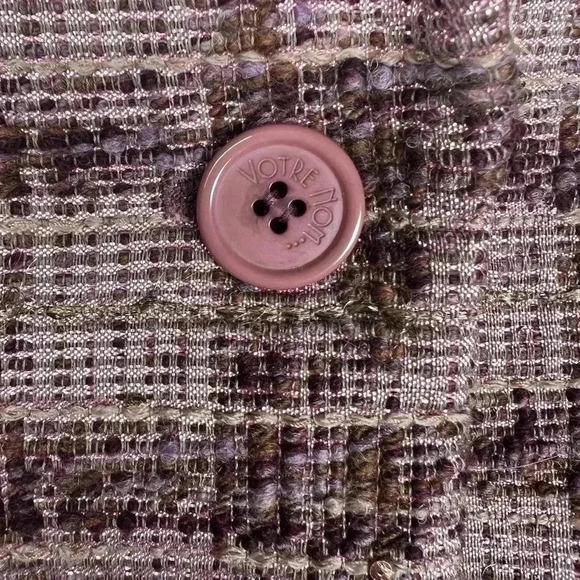 Votre Nom Wool Blend Plaid Tweed Blazer Plum Pink Sparkle Women’s Size 6 - Picture 11 of 15